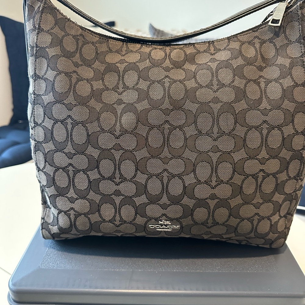 Gray and Black Coach Canvas Bag